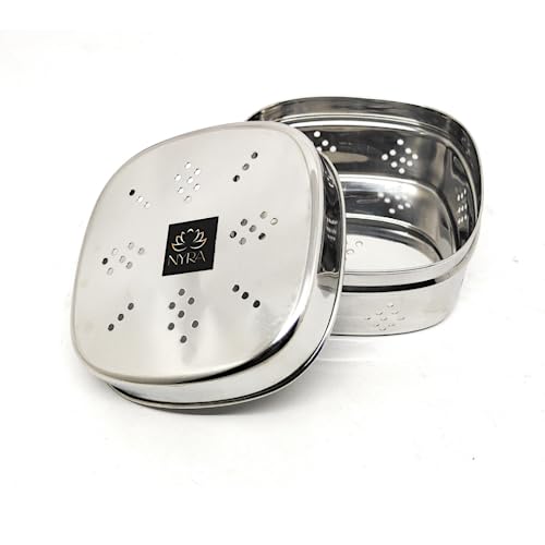 Nyra Stainless Steel Square Shaped Box For Kothmir/Coriander Multipurpose Storage Container Dabbi/Dibbi/Dubba/For Fridge,Dhania Pudina Storage Box With Air Ventilation Holes (Small) - 2500 Ml, Silver - Image 1