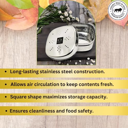 Nyra Stainless Steel Square Shaped Box For Kothmir/Coriander Multipurpose Storage Container Dabbi/Dibbi/Dubba/For Fridge,Dhania Pudina Storage Box With Air Ventilation Holes (Small) - 2500 Ml, Silver - Image 3