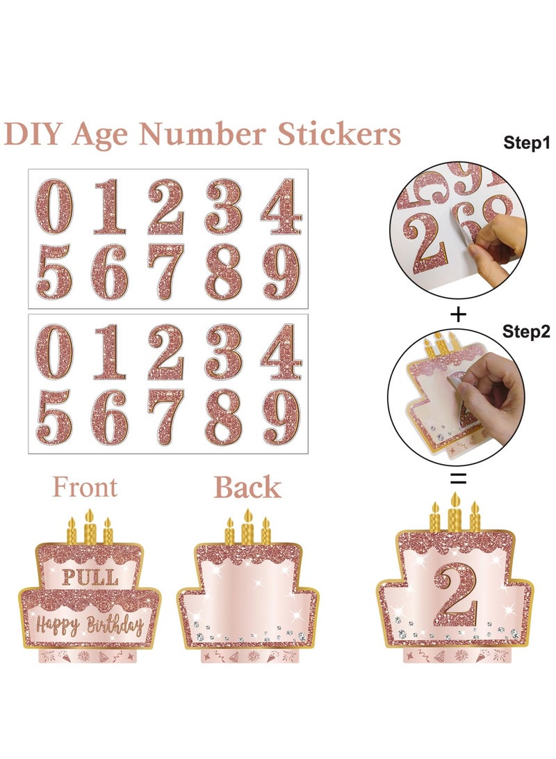 SYOSI صندوق هدايا عيد ميلاد سعيد مع ملصقات DIY لأي عمر، صندوق هدايا مفاجئ لحفلات أعياد الميلاد باللون الوردي الذهبي مع بطاقة سحب للنساء والفتيات، طريقة ممتعة لتقديم النقود كهدايا - Image 3