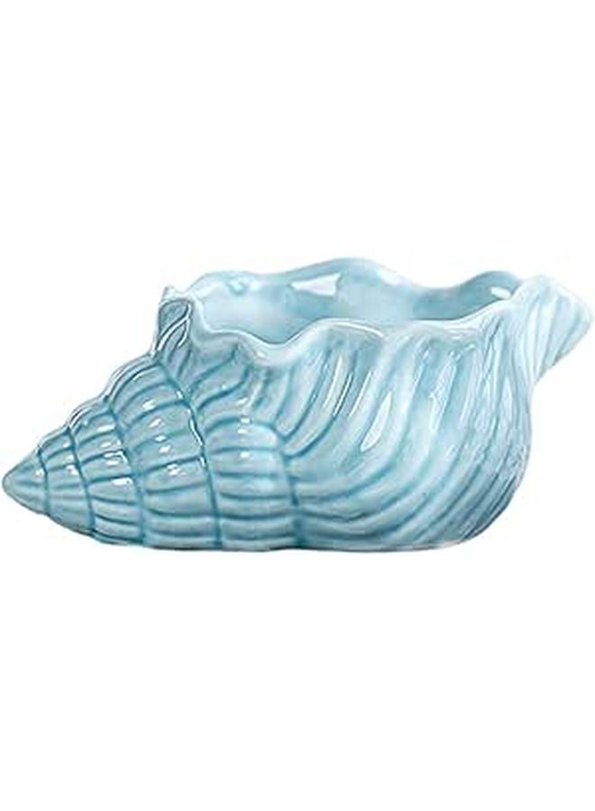 Large Blue Ceramic Conch Ashtray Polished Shell Design Decorative Ash Container for Home Office - Image 1