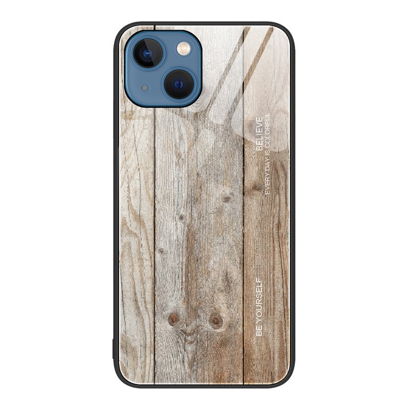 HuHa Protective Cover For iPhone 14 Plus Wood Grain Glass Protective Case (Grey) - Image 1