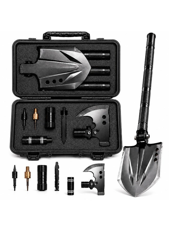 Toby's Toby’s  All in one Shovel 03 Multifunction Folding Camping Shovel Kit with Axe, Saw Edge, Wrench Openings, Fire Starter, Sectional Handle and Hard Carry Case - Image 1