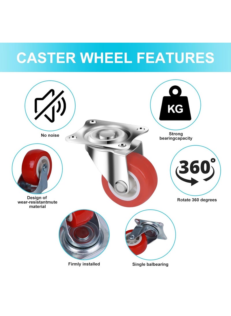 FLEXKEA 2 Inch Caster Wheels Casters Set of 4Swivel Casters Wheels Set of 4 Plate Casters Heavy Duty Premium Polyurethane Wheels PU Antiwear Smooth Casters Red Free Screws 2 No Brake  - Image 3