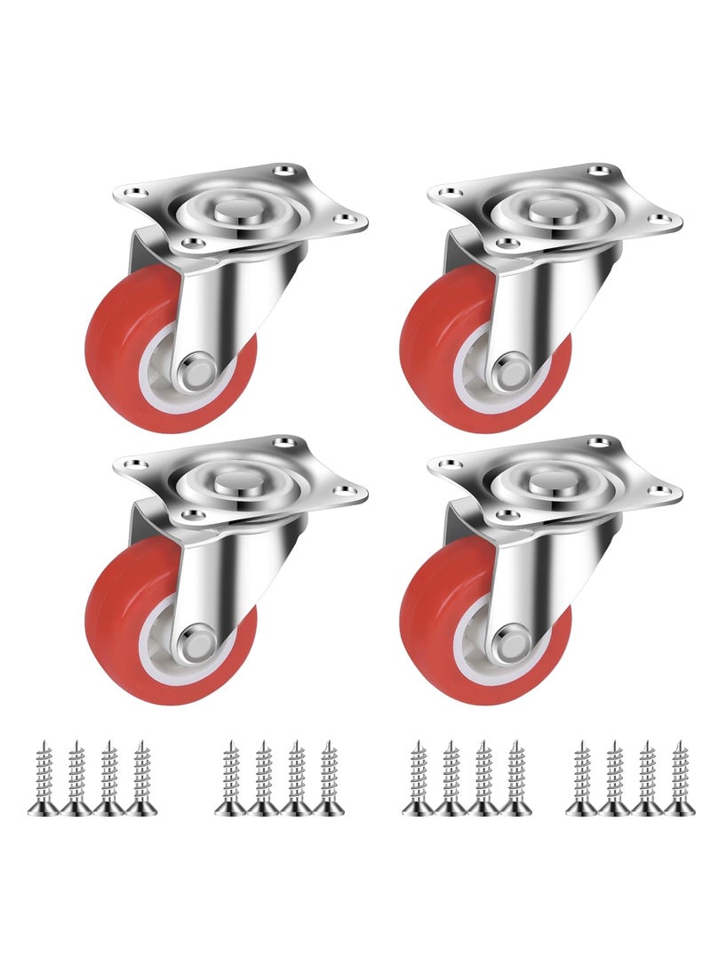FLEXKEA 2 Inch Caster Wheels Casters Set of 4Swivel Casters Wheels Set of 4 Plate Casters Heavy Duty Premium Polyurethane Wheels PU Antiwear Smooth Casters Red Free Screws 2 No Brake  - Image 1