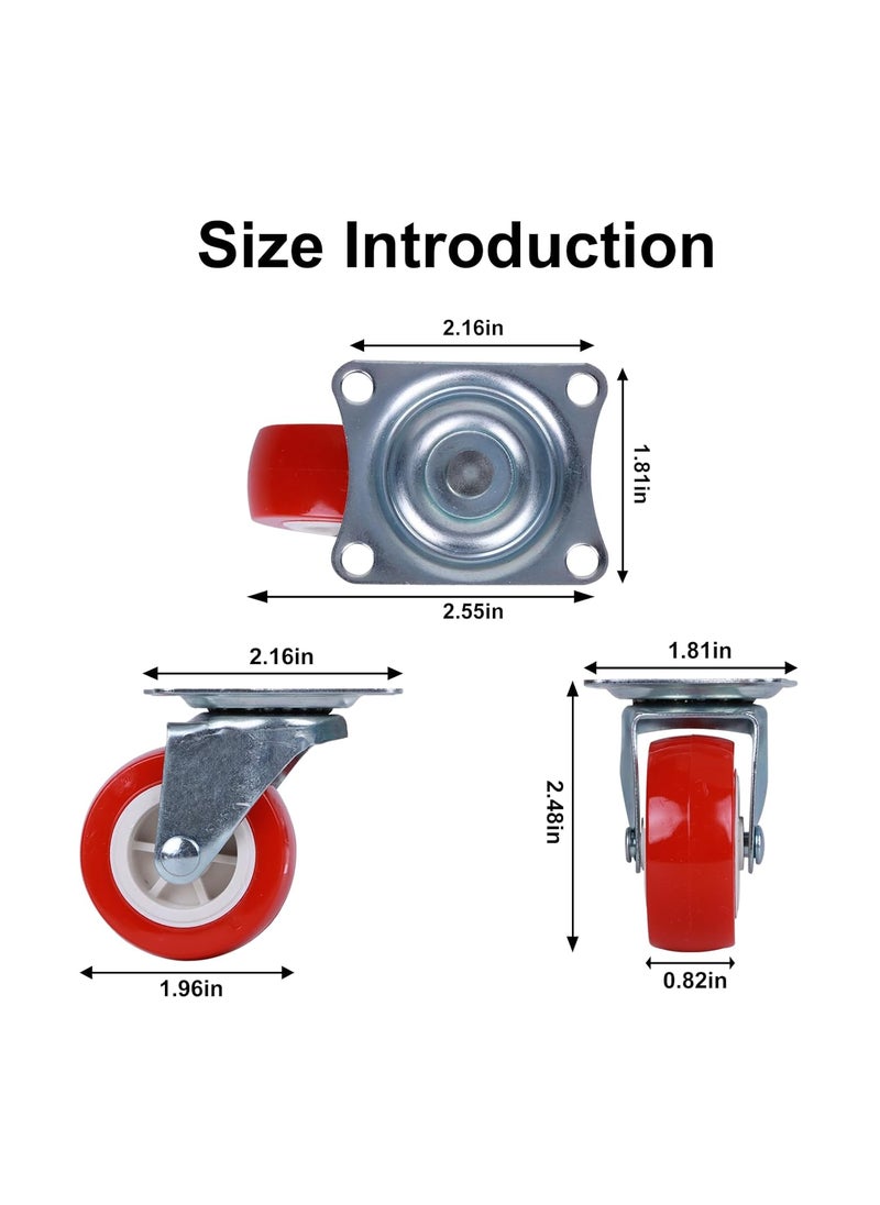 FLEXKEA 2 Inch Caster Wheels Casters Set of 4Swivel Casters Wheels Set of 4 Plate Casters Heavy Duty Premium Polyurethane Wheels PU Antiwear Smooth Casters Red Free Screws 2 No Brake  - Image 2