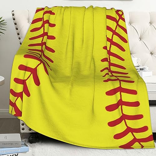AUIVTY Softball Blanket Softball Gifts for Boys Girls 8-12 Team Coach Gifts Yellow Throw Blanket Birthday (40"x50") - Image 1