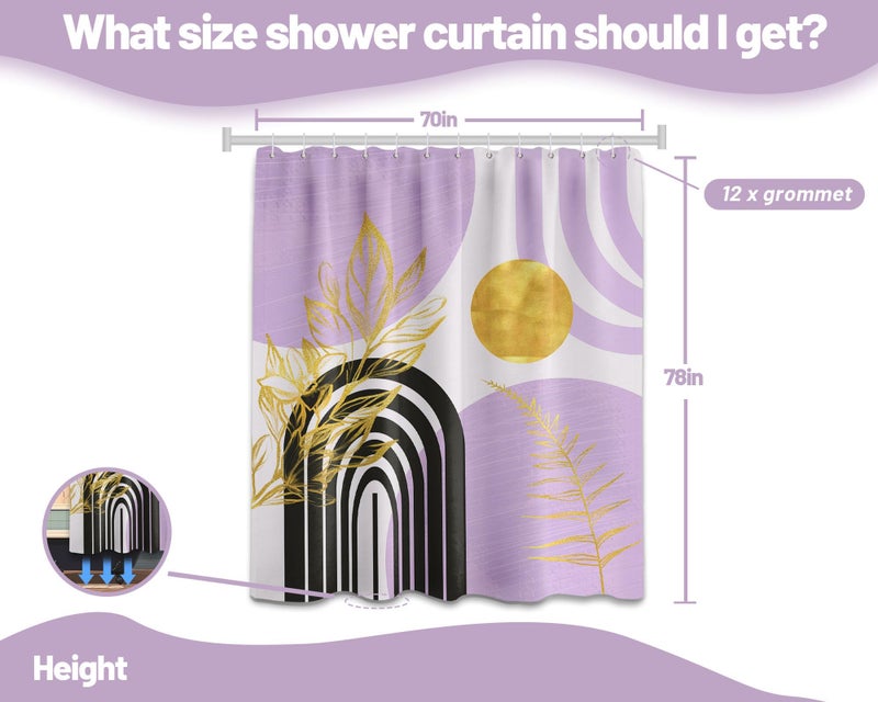 Qghot Boho Mid Century Starta Modern Square Black and Purple Shower Stertains for Bathroom Decor - Image 4