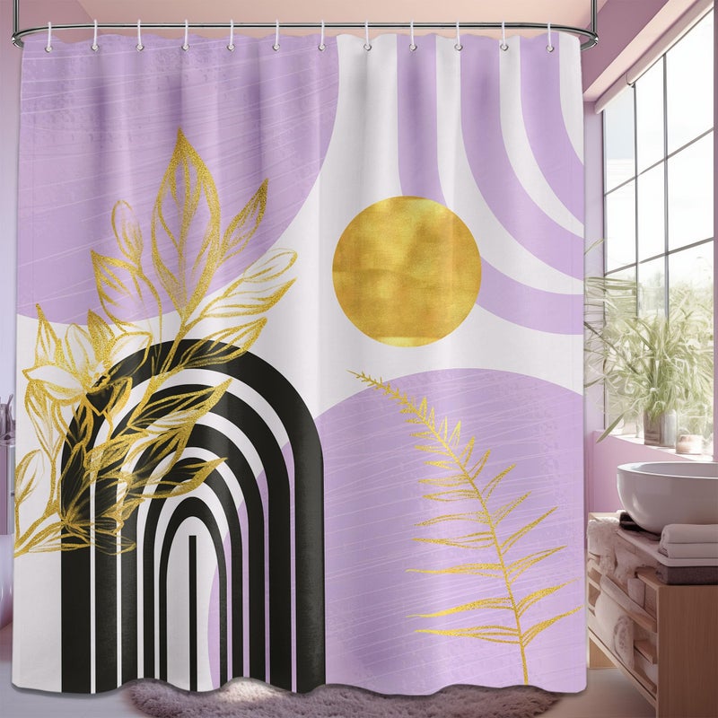 Qghot Boho Mid Century Starta Modern Square Black and Purple Shower Stertains for Bathroom Decor - Image 2