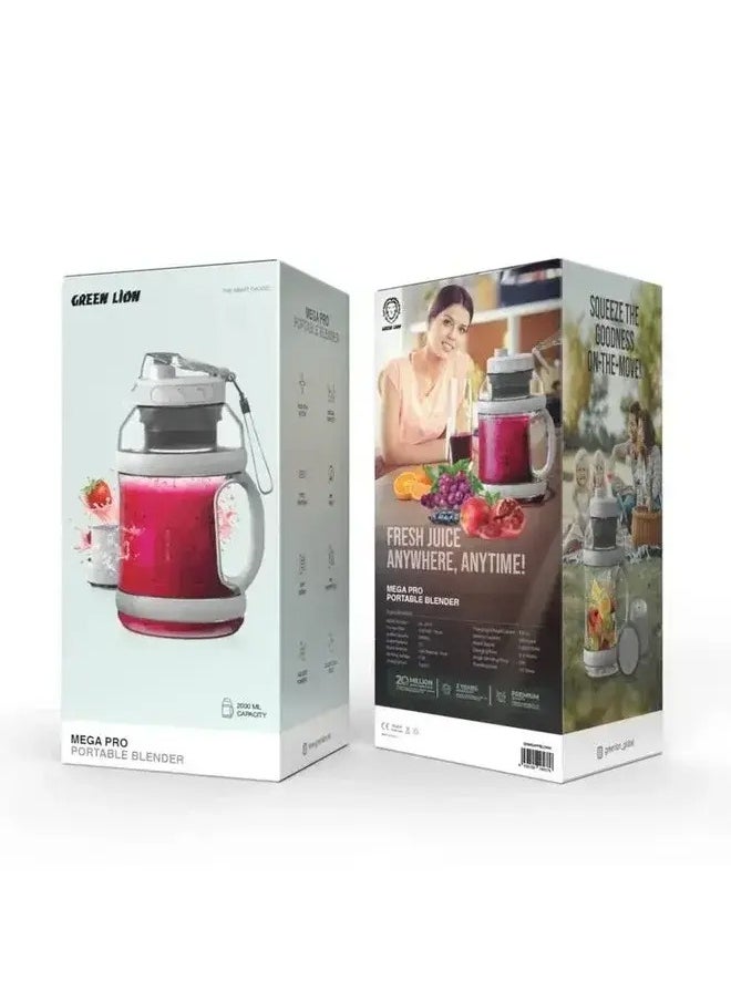 GREEN LION Green Lion MEGA PRO Portable Blender, 2000ml Bottle Capacity, 18000 RPM Powerful Motor, 4000mAh Battery, 304 Stainless Steel Blade Material Mix fruits Perfectly - White  - Image 3