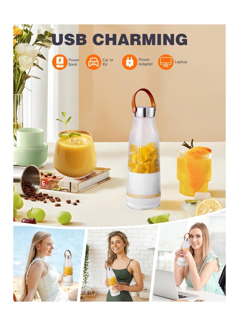 Barakah Portable Juice Blender, 420ml Personal Blender for Shakes and Smoothies with 6 Blades, Small Blender USB Rechargeable, Handheld Juicer Cup for Office/Kitchen/Gym/Outdoor (White) - Image 3