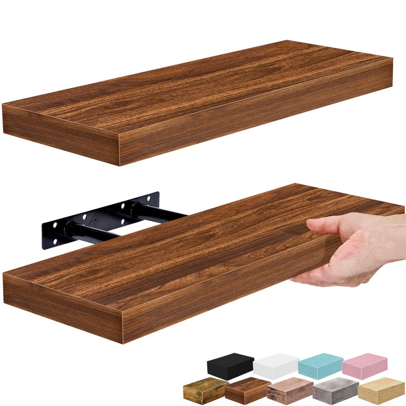 Sorbus Floating Shelves for Wall â€“ 16 Inch Floating Shelf for Kitchen, Bedroom, Living Room, Bathroom, Home & Wall Decor - Mounted Bathroom Shelves with Invisible Brackets (Walnut, 2 Pack) - Image 1