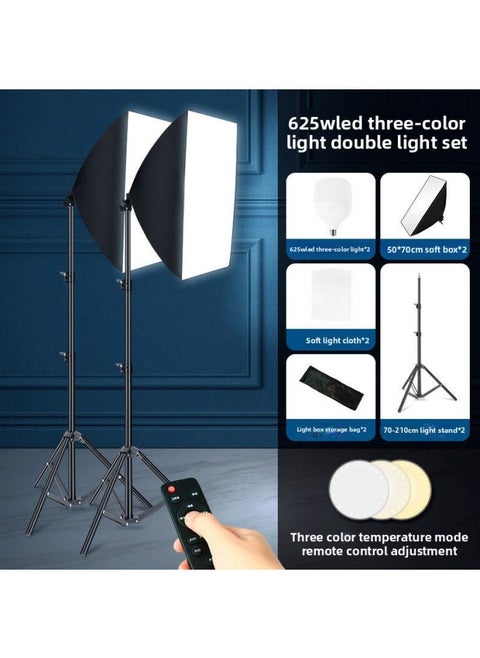 Anchor Live Fill Light Anchor Portrait Beauty Soft Light LED Softbox Photography Light Live Studio Lighting Light-Light Source Color:Double Lamp [625W Three-color Bulb] + Softbox +2.1 M Bracket