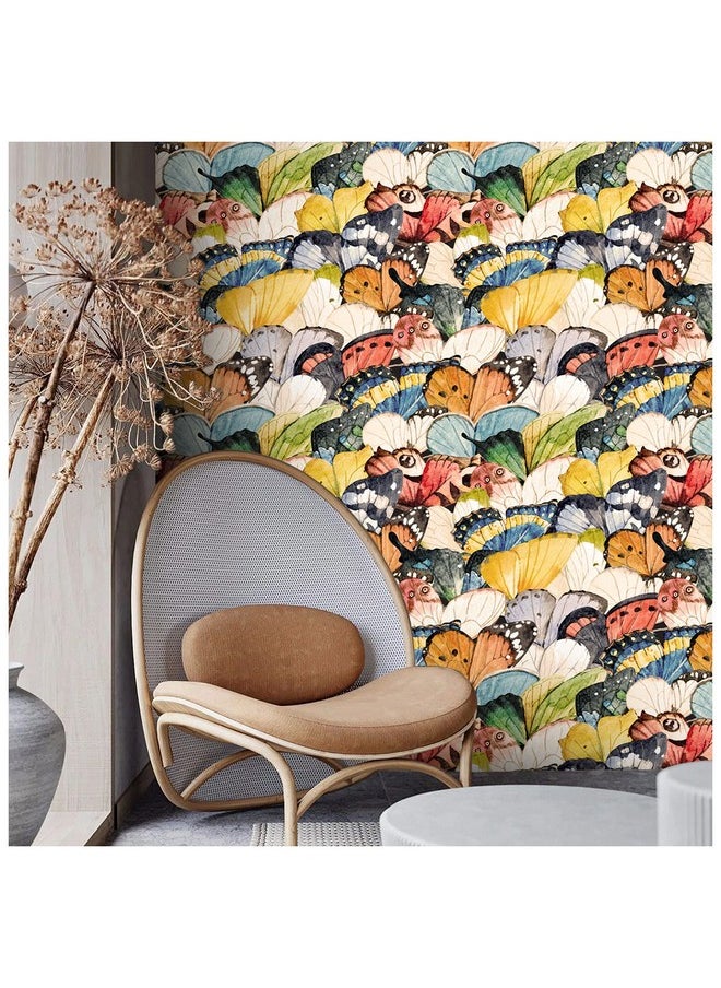 HAOKHOME 93133 Vintage Butterfly Peel And Stick Wallpaper For Bathroom Colorful Stick On Removable Home Decorations 17.7In X 118In  - Image 3