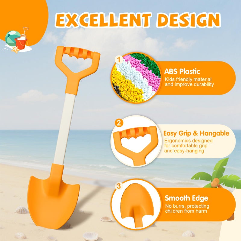 QINGLER 20â€ Long Sand Beach Shovels for Kids Heavy Duty Plastic Summer Sand Scoops Spades Toy Sandbox Garden Snow Digging Play Gift Set Party Bundle 2 Pack Orange - Image 3