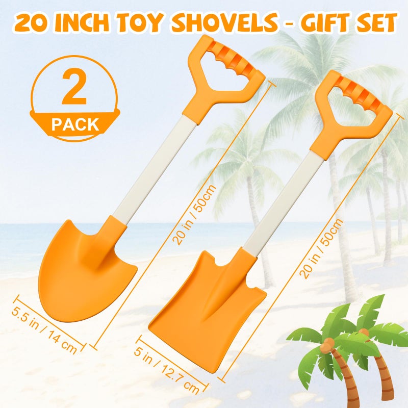 QINGLER 20â€ Long Sand Beach Shovels for Kids Heavy Duty Plastic Summer Sand Scoops Spades Toy Sandbox Garden Snow Digging Play Gift Set Party Bundle 2 Pack Orange - Image 2