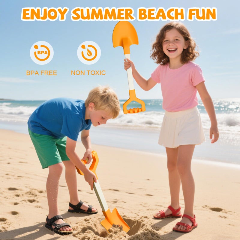QINGLER 20â€ Long Sand Beach Shovels for Kids Heavy Duty Plastic Summer Sand Scoops Spades Toy Sandbox Garden Snow Digging Play Gift Set Party Bundle 2 Pack Orange - Image 4