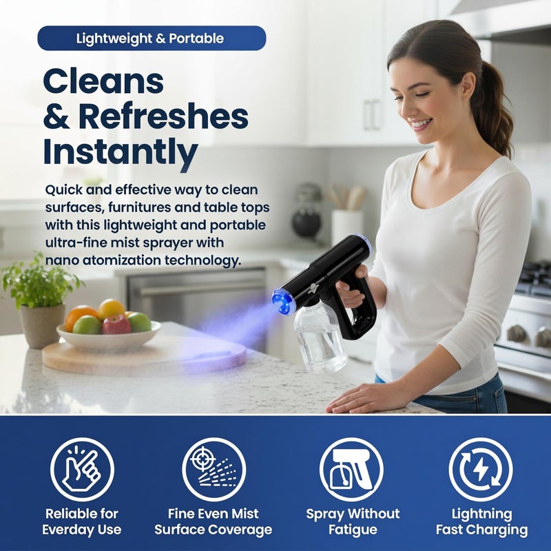 Goodscious Professional Barber Disinfectant Spray Gun, Ultra Fine Mist Sprayer, Black | Continuous Spray Bottle with Blue Light, Easy to Use Lightweight and Rechargeable Sanitizer Gun, Multipurpose Fogger Machine - Image 3