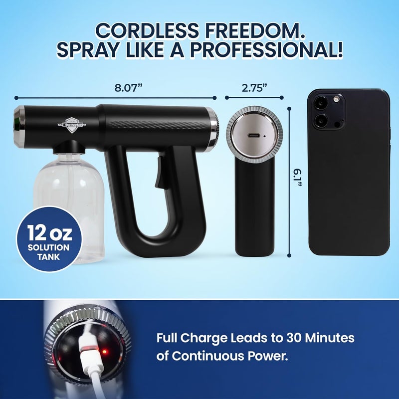 Goodscious Professional Barber Disinfectant Spray Gun, Ultra Fine Mist Sprayer, Black | Continuous Spray Bottle with Blue Light, Easy to Use Lightweight and Rechargeable Sanitizer Gun, Multipurpose Fogger Machine - Image 4