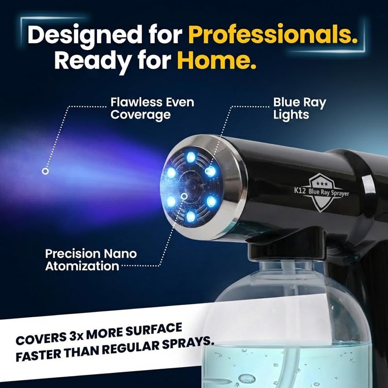 Goodscious Professional Barber Disinfectant Spray Gun, Ultra Fine Mist Sprayer, Black | Continuous Spray Bottle with Blue Light, Easy to Use Lightweight and Rechargeable Sanitizer Gun, Multipurpose Fogger Machine - Image 2