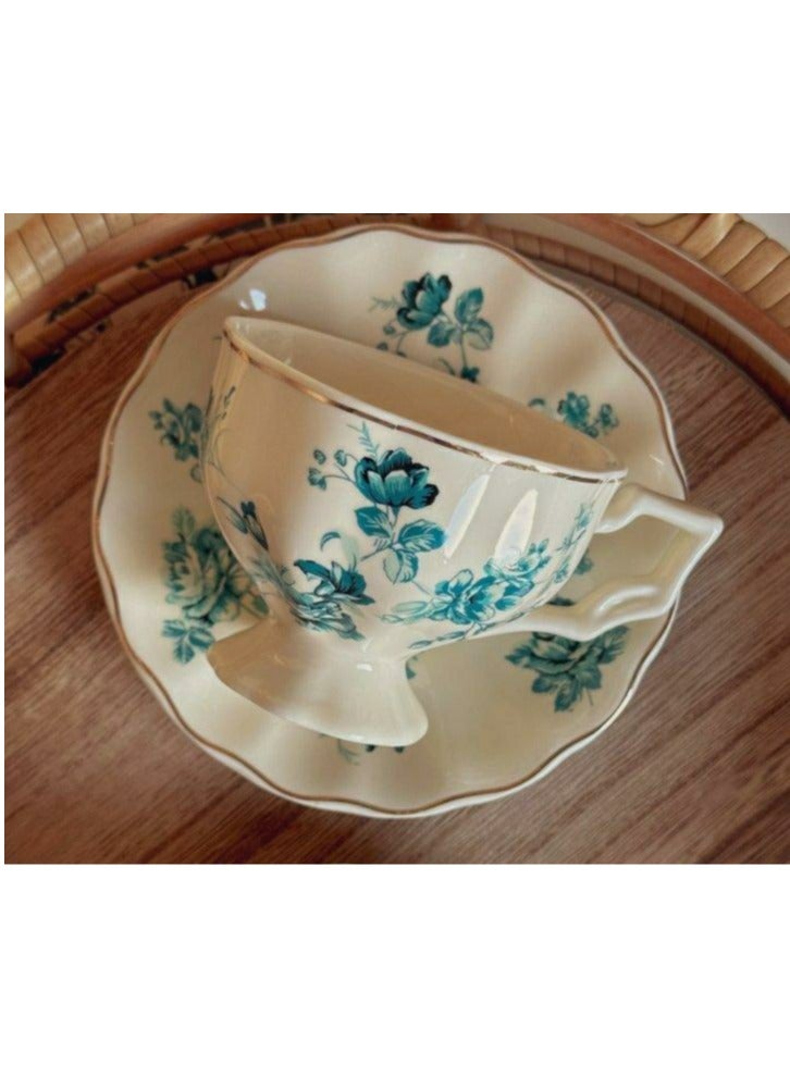 كابتن تيك كوب قهوة مع صحن مزخرف بزهور أنيقة مصنوع من السيراميك - Image 1