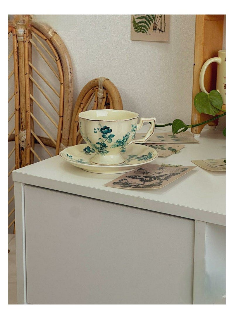 كابتن تيك كوب قهوة مع صحن مزخرف بزهور أنيقة مصنوع من السيراميك - Image 3