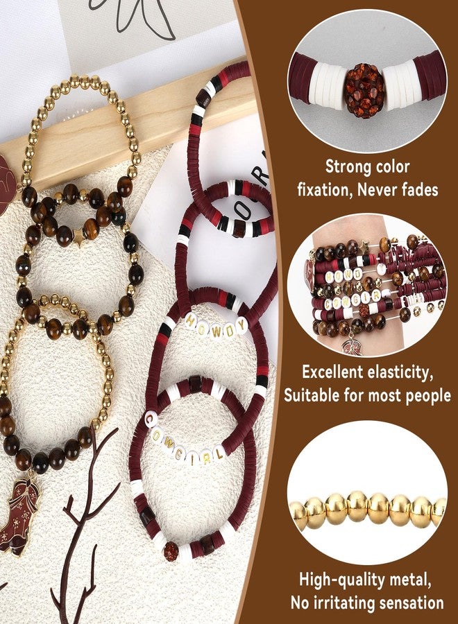 JOLYEAK 7Pcs Western Cowgirl Bracelets,Rainbow Clay Beaded Bracelet,Vintage Beaded Western Bracelet,Stackable Bohemian Bracelets for Women Cowgirl (Brown) - Image 4