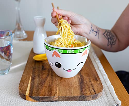 Boom Trendz Bowl Bop Miso Happy Japanese Ceramic Dinnerware Set | Includes 16-Ounce Ramen Noodle and Wooden Chopsticks Asian Food Dish For Home & Kitchen Kawaii Anime Gifts, Green - Image 5
