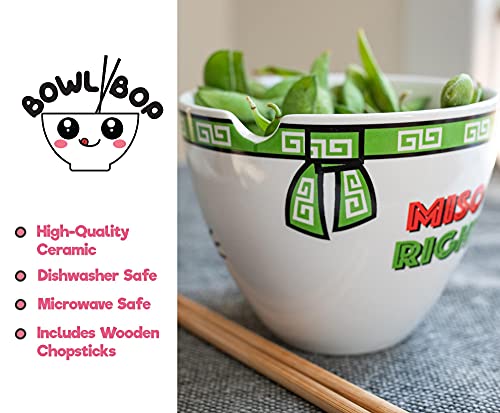 Boom Trendz Bowl Bop Miso Happy Japanese Ceramic Dinnerware Set | Includes 16-Ounce Ramen Noodle and Wooden Chopsticks Asian Food Dish For Home & Kitchen Kawaii Anime Gifts, Green - Image 4