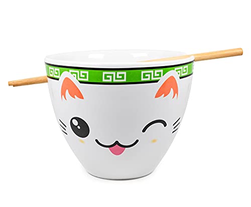 Boom Trendz Bowl Bop Miso Happy Japanese Ceramic Dinnerware Set | Includes 16-Ounce Ramen Noodle and Wooden Chopsticks Asian Food Dish For Home & Kitchen Kawaii Anime Gifts, Green - Image 2