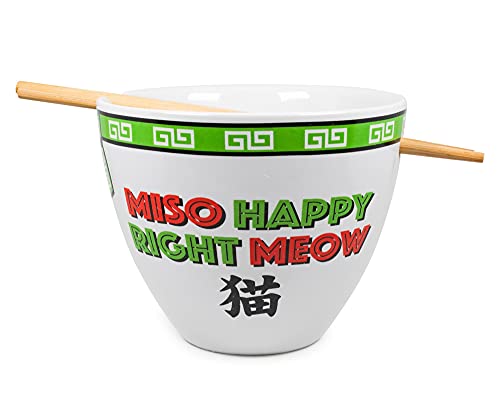 Boom Trendz Bowl Bop Miso Happy Japanese Ceramic Dinnerware Set | Includes 16-Ounce Ramen Noodle and Wooden Chopsticks Asian Food Dish For Home & Kitchen Kawaii Anime Gifts, Green - Image 3