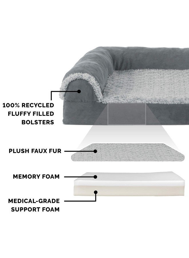 سرير للكلاب من فرهافن مصنوع من إسفنج الذاكرة للكلاب المتوسطة والصغيرة مع وسائد قابلة للإزالة وغطاء قابل للغسل، مناسب للكلاب التي يصل وزنها إلى 35 رطلاً - كرسي طويل على شكل حرف L من الفرو الصناعي الفاخر بلونين وجلد سويدي - رمادي حجري، متوسط - Image 4