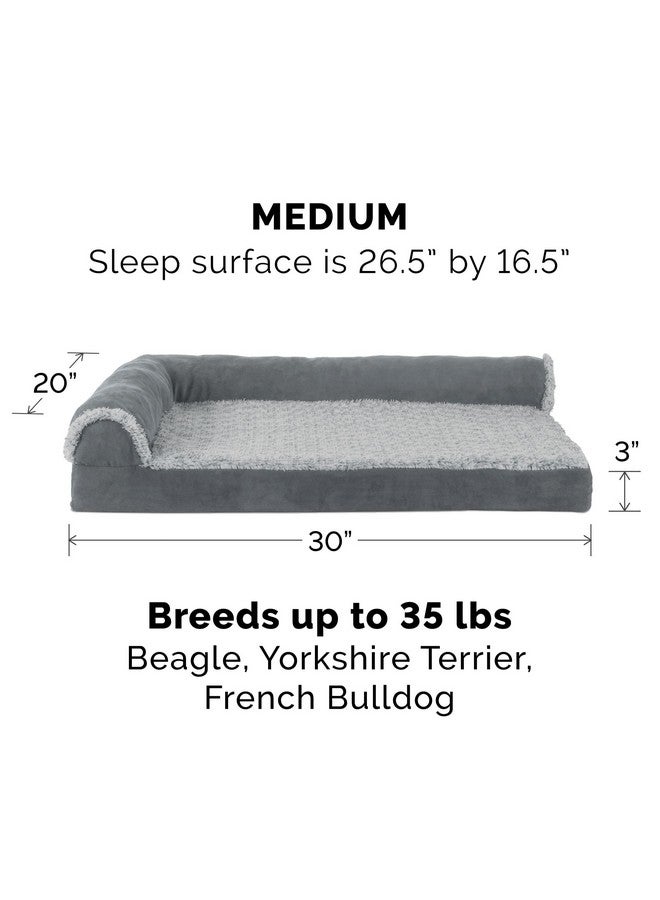 سرير للكلاب من فرهافن مصنوع من إسفنج الذاكرة للكلاب المتوسطة والصغيرة مع وسائد قابلة للإزالة وغطاء قابل للغسل، مناسب للكلاب التي يصل وزنها إلى 35 رطلاً - كرسي طويل على شكل حرف L من الفرو الصناعي الفاخر بلونين وجلد سويدي - رمادي حجري، متوسط - Image 2