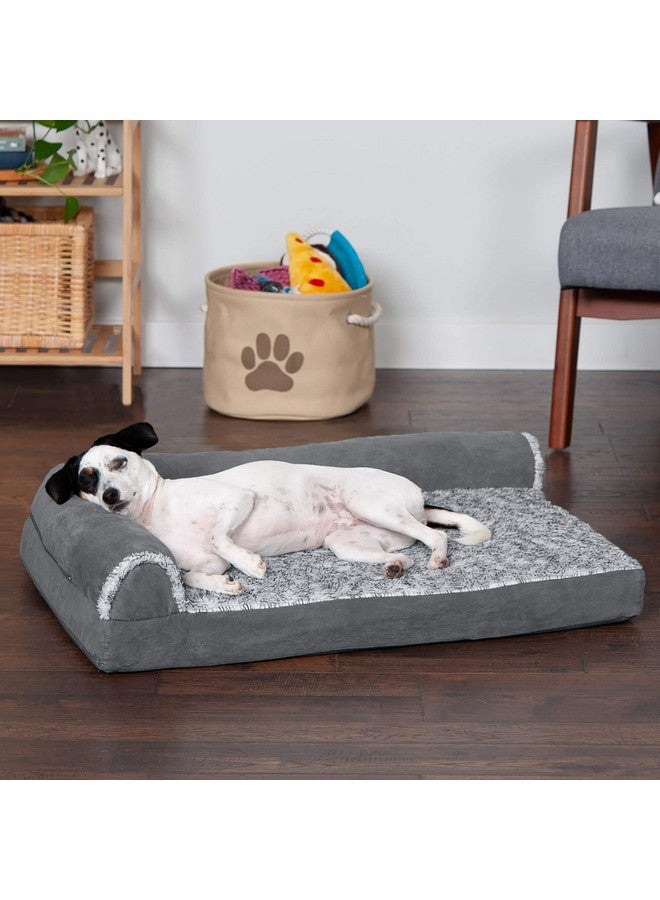 سرير للكلاب من فرهافن مصنوع من إسفنج الذاكرة للكلاب المتوسطة والصغيرة مع وسائد قابلة للإزالة وغطاء قابل للغسل، مناسب للكلاب التي يصل وزنها إلى 35 رطلاً - كرسي طويل على شكل حرف L من الفرو الصناعي الفاخر بلونين وجلد سويدي - رمادي حجري، متوسط - Image 3