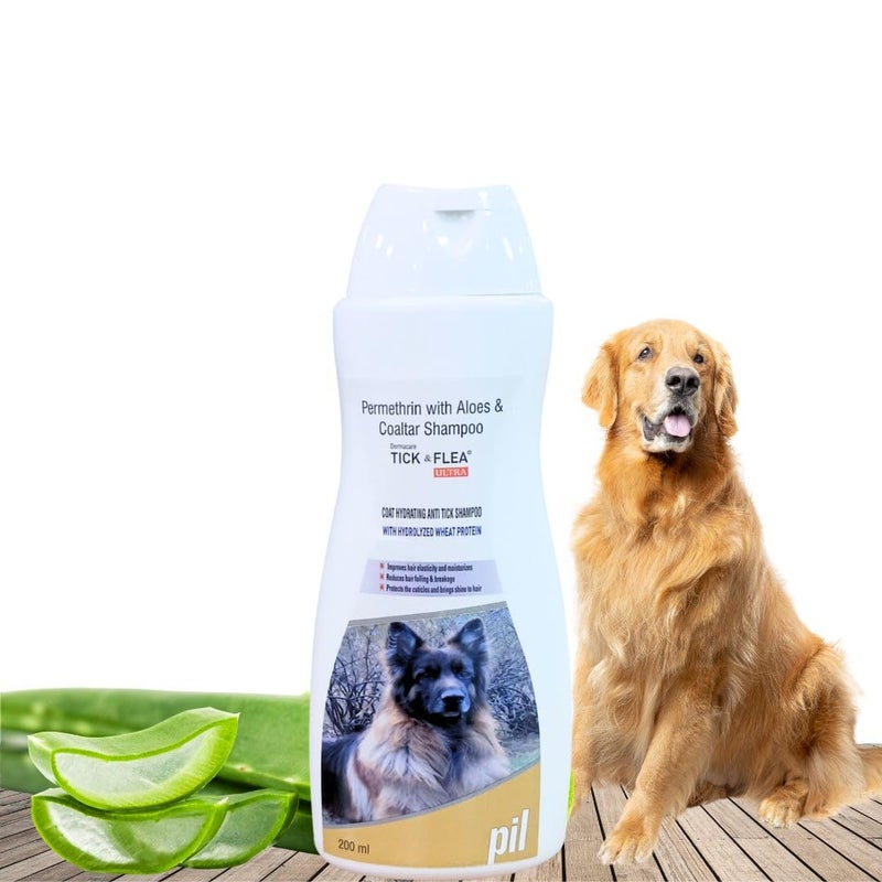 Pil Tick & Flea Ultra Medicated Dog Shampoo with Hydrolyzed Wheat Protein | Kills Ticks & Fleas | Prevents Skin Infections | Soothes and Deodorizes Skin Coat (200ml) - Image 1