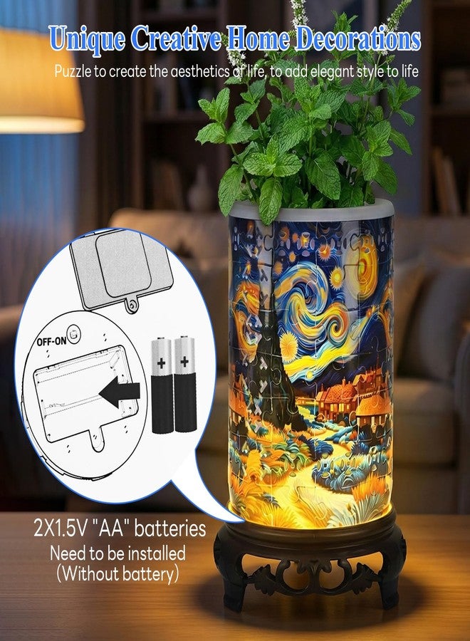 MONVIE 3D Puzzles Vase for Adults, LED 84 Pieces Plastic DIY Unique Pattern 3D Puzzles Planter, Crafts for Adults Gift Birthday Gifts for Flower Arrangements Pen Holder and Home Decor - Image 2