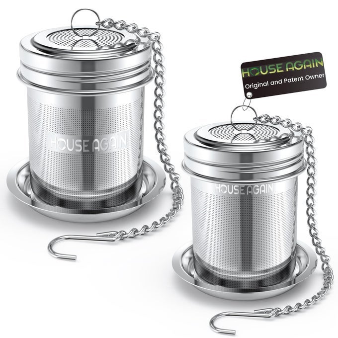 TEA INFUSER 2 PACK LARGE SMALL EXTRA FINE MESH TEA STRAINERS FOR LOOSE TEA 188 STAINLESS STEEL TEA STRAINER WITH EXTENDED CHAIN HOOK TEA STEEPER