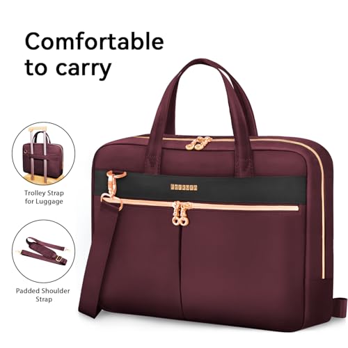 Ferkurn Laptop Bag Case Women Men Computer Bag Compatible with MacBook/HP/LG/Dell, Shoulder Strap Slim Carrying Messenger Briefcase, Wine Red, 15.6-16 Inch - Image 5