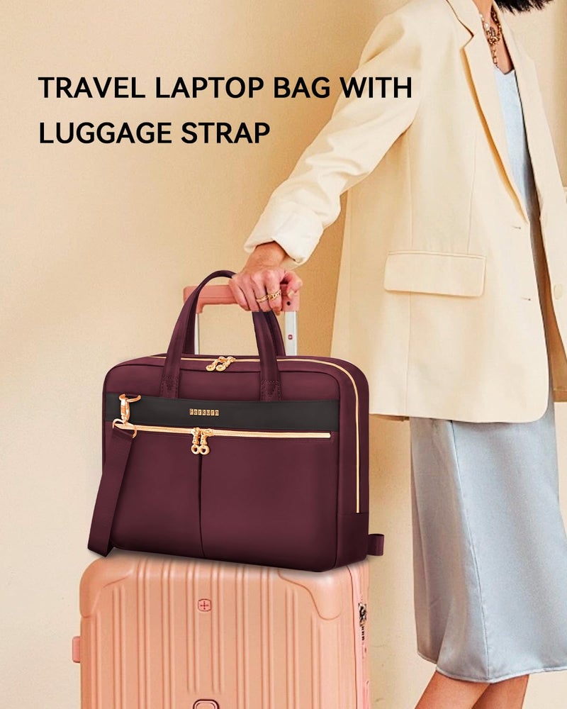 Ferkurn Laptop Bag Case Women Men Computer Bag Compatible with MacBook/HP/LG/Dell, Shoulder Strap Slim Carrying Messenger Briefcase, Wine Red, 15.6-16 Inch - Image 2