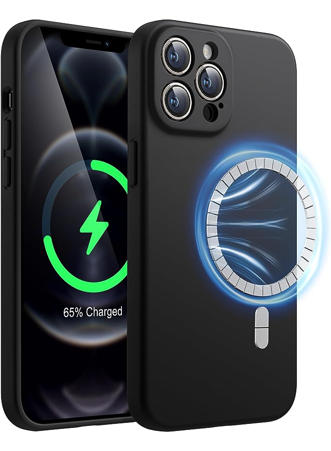 Jetech Magnetic Silicone Case for iPhone 12 Pro Max 6.7-Inch, Compatible with MagSafe, Phone Cover with Camera Lens Full Protection (Black) - Image 1