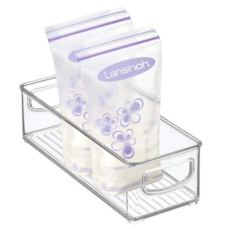 mDesign Small Plastic Nursery Storage Container Bins with Handles for Organization in Cabinet Closet or Cubby Shelves Organizer for Baby Food Bibs Formula Ligne Collection Clear - Image 2