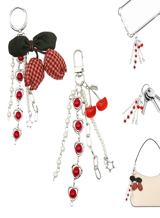 ZORBES® 2Pcs Red Cherry Phone Charms for Girls, Cute Charmes Phone Chain Phone Accessories for Girls Fashion Mobile Charms Aesthetic Charms, Phone & Bag Decoration - Cute Phone Charms for Phone Case - Image 1