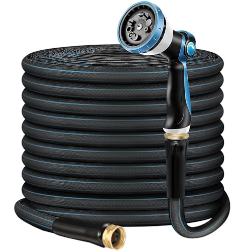 Relxitl NonExpanding Garden Hose 50ft Flexible BurstResistant AntiKink 10Function Spray Nozzle Lightweight Durable for Outdoor UseBlue - Image 1