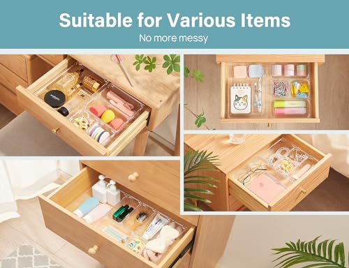Kootek 28 Pcs Drawer Organizer Set, 4-Size Bathroom Vanity Trays Makeup Desk Dividers Versatile Storage Bins Clear Plastic Container for Dresser, Bedroom, Kitchen, Office - Image 5