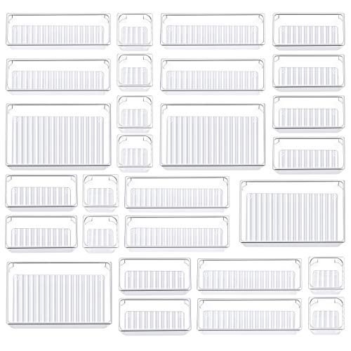Kootek 28 Pcs Drawer Organizer Set, 4-Size Bathroom Vanity Trays Makeup Desk Dividers Versatile Storage Bins Clear Plastic Container for Dresser, Bedroom, Kitchen, Office - Image 1