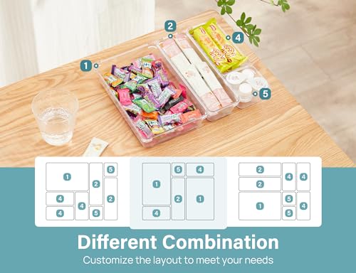 Kootek 28 Pcs Drawer Organizer Set, 4-Size Bathroom Vanity Trays Makeup Desk Dividers Versatile Storage Bins Clear Plastic Container for Dresser, Bedroom, Kitchen, Office - Image 2