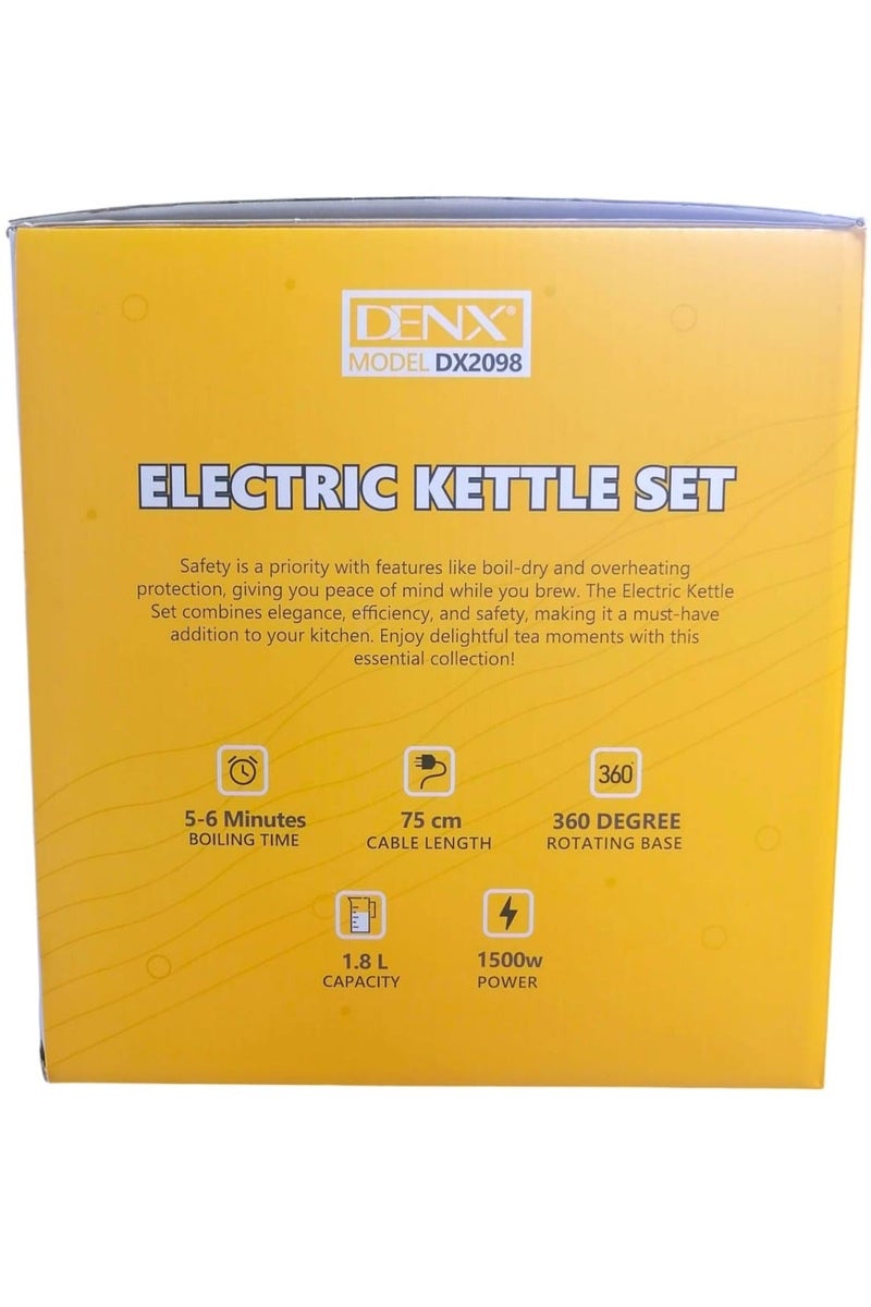 Denx Electric Kettle Set for Hotels and Homes with 2 Ceramic Cups 1500W 1.8L Silver - Image 5