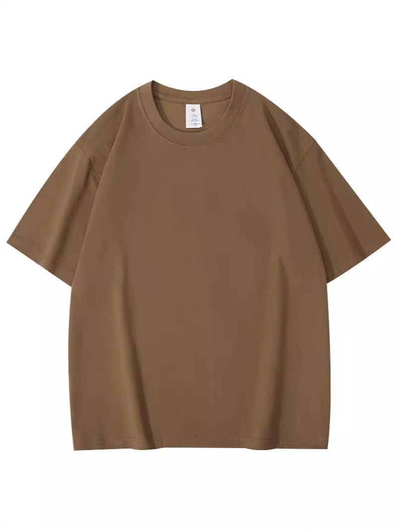 T018#260G Double Yarn Ice Cool Feel Heavy Loose Micro Shoulder T-Shirt - Image 4