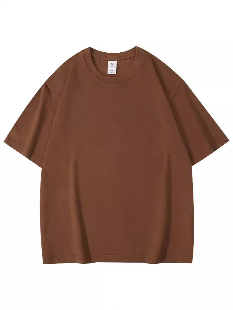 T018#260G Double Yarn Ice Cool Feel Heavy Loose Micro Shoulder T-Shirt - Image 3