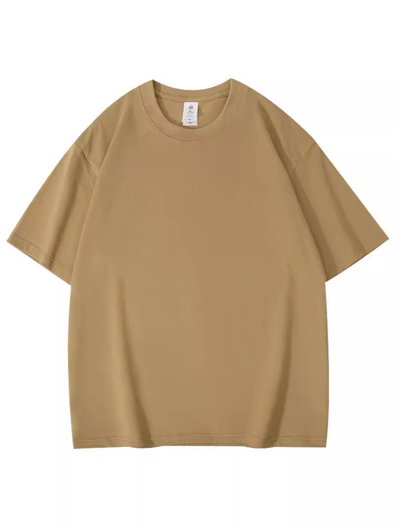 T018#260G Double Yarn Ice Cool Feel Heavy Loose Micro Shoulder T-Shirt - Image 5