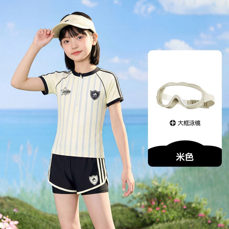 YouYou Girls' Two-Piece Swimsuit Striped Color-Block Campus Style 2026 New for Kids Swimwear